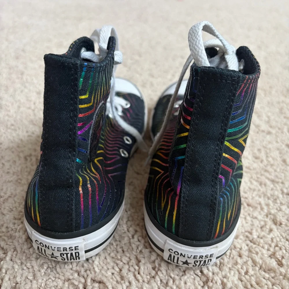 Converse Kids' Black and Rainbow High-Top Sneakers size 3.5